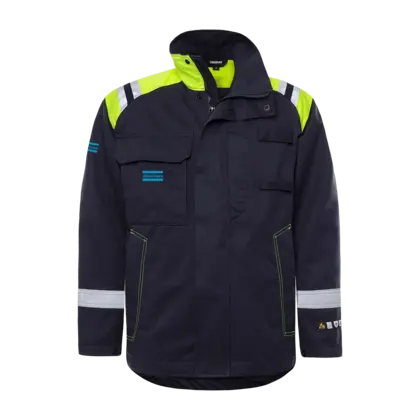 blue jacket with reflective details