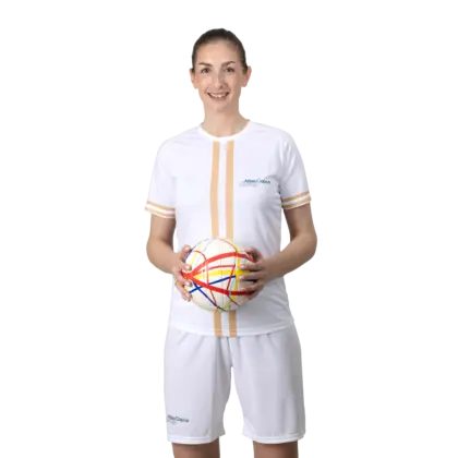 white soccer jersey clothes with atlas copco group logo