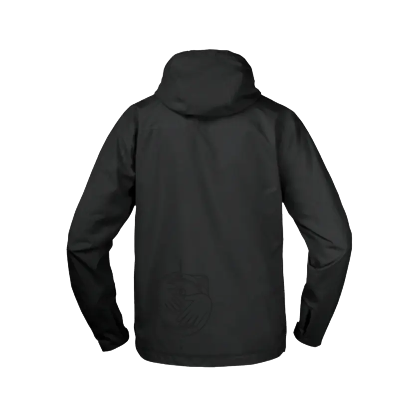 black winter jacket with white edwards logo back side