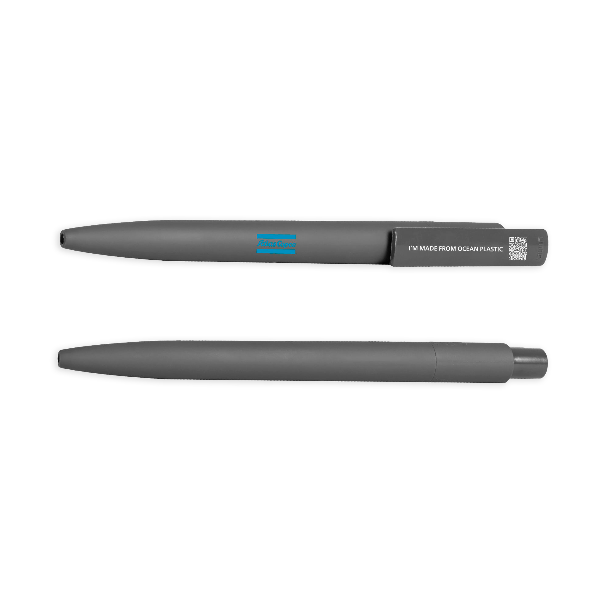 grey atlas copco pen with blue logo