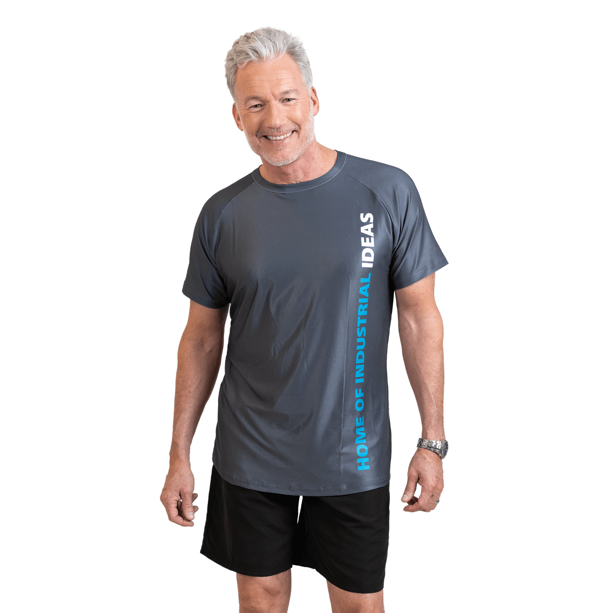 grey active tshirt with home of industrial ideas 