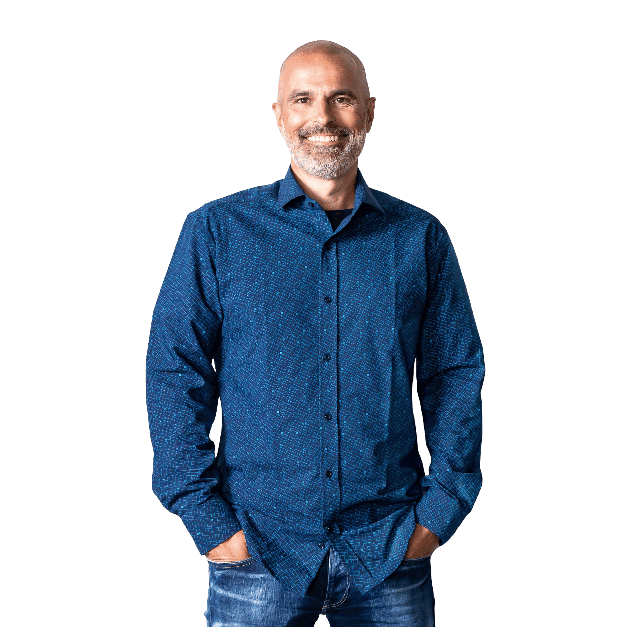 blue business shirt with blueprint pattern