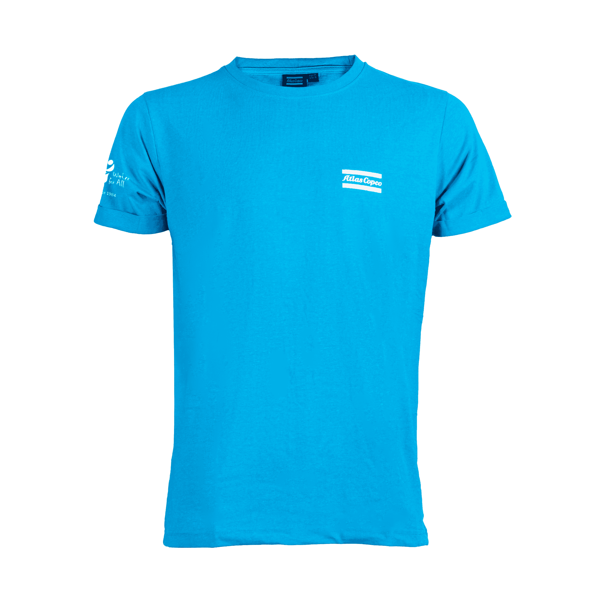 blue tshirt with white atlas copco logo