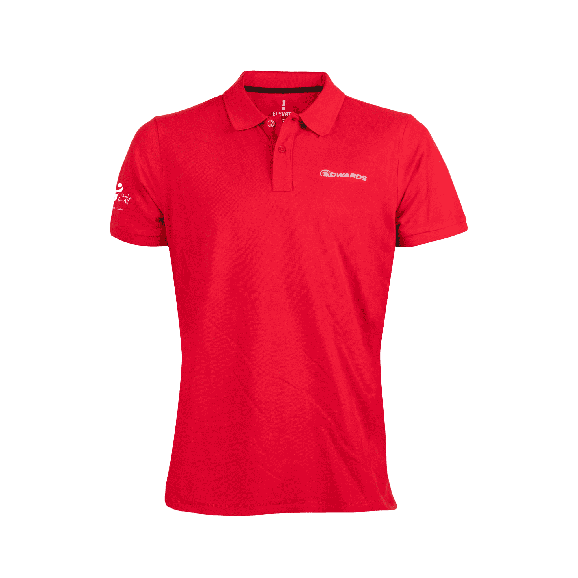 red polo shirt with white edwards logo
