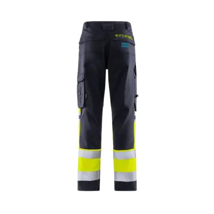 blue and reflective pants