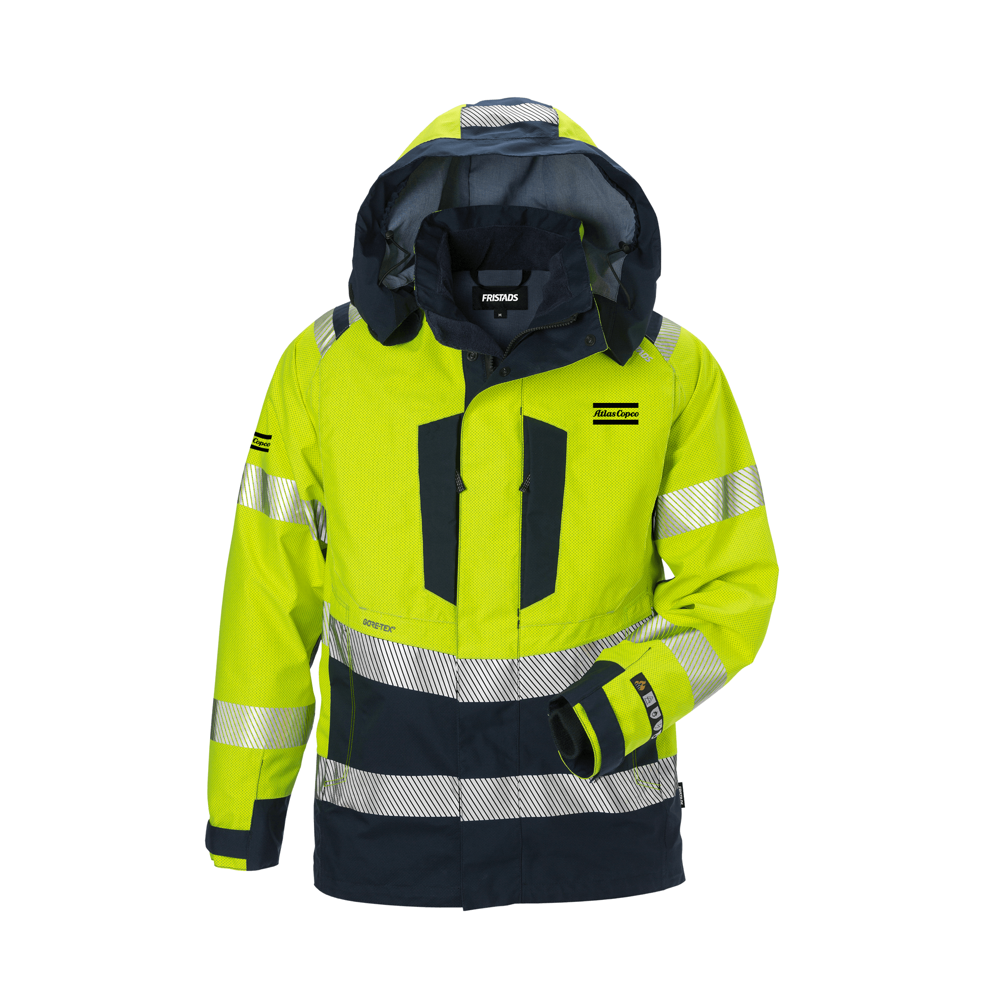 blue and reflective jacket with hood