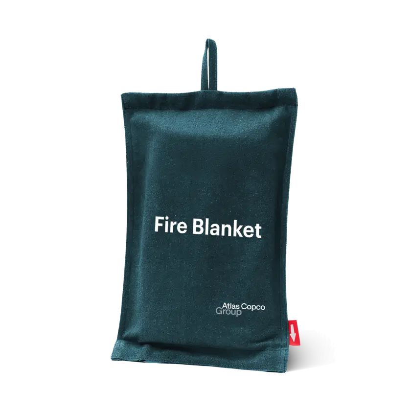 fire blanket with atlas copco group logo