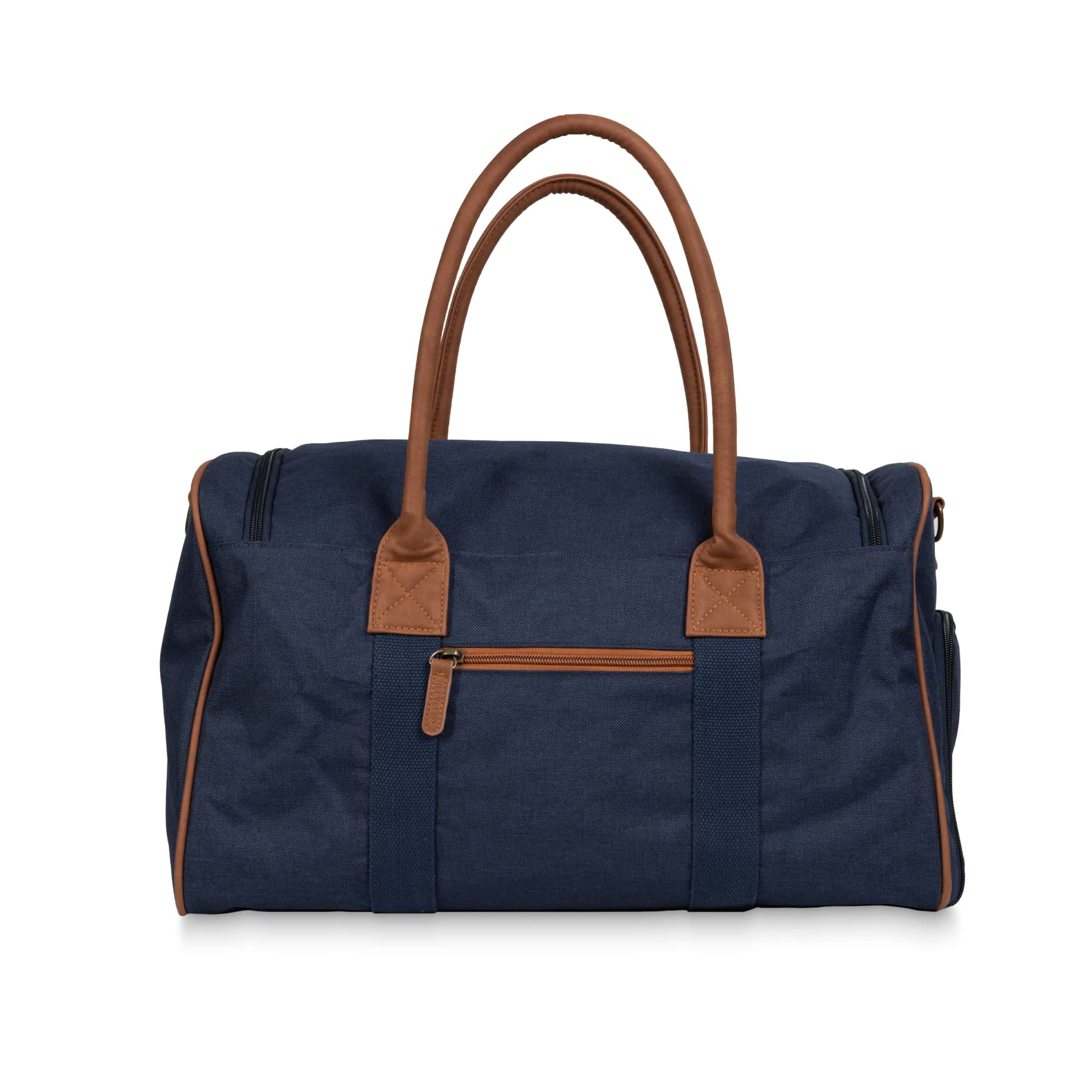 navy duffle bag leather straps