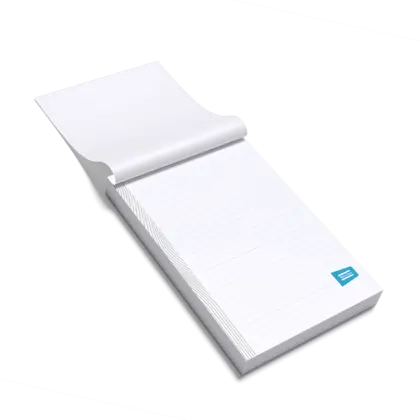 White striped notepad with atlas copco logo