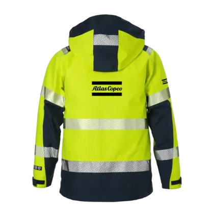 blue and reflective jacket with hood