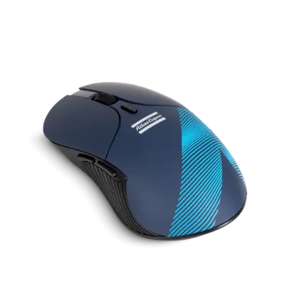 Blue mouse with atlas copco logo and wave pattern