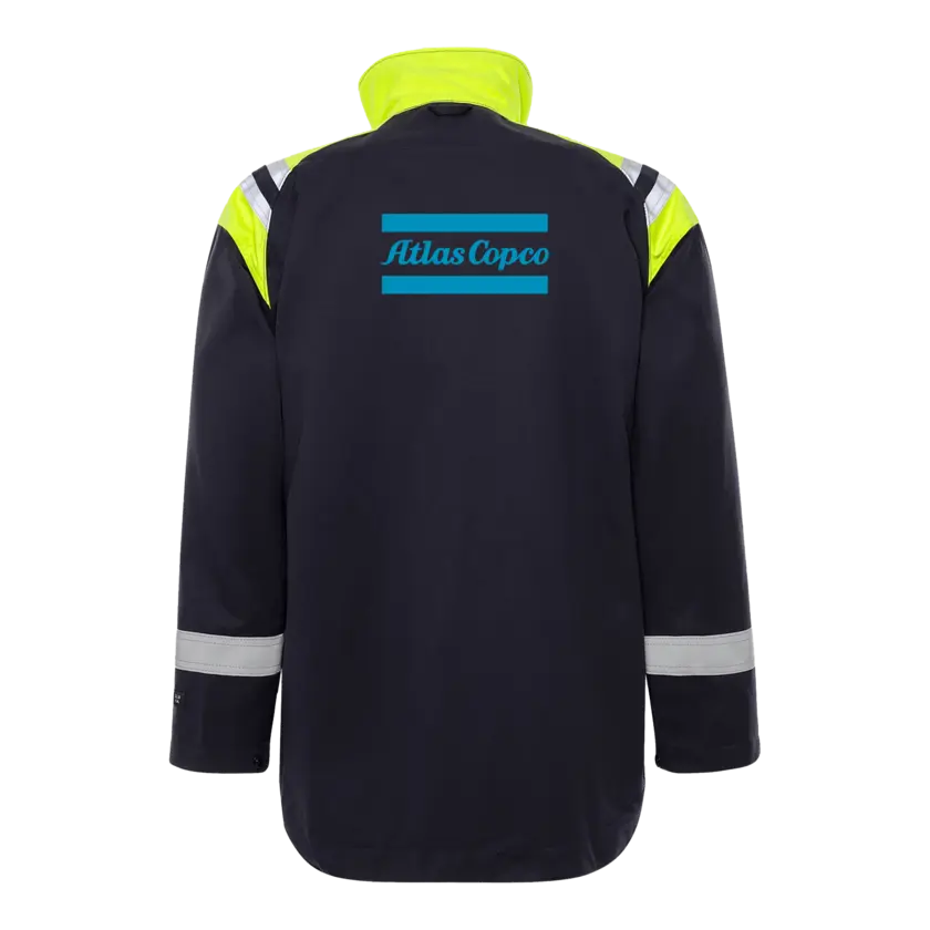 blue jacket with reflective details