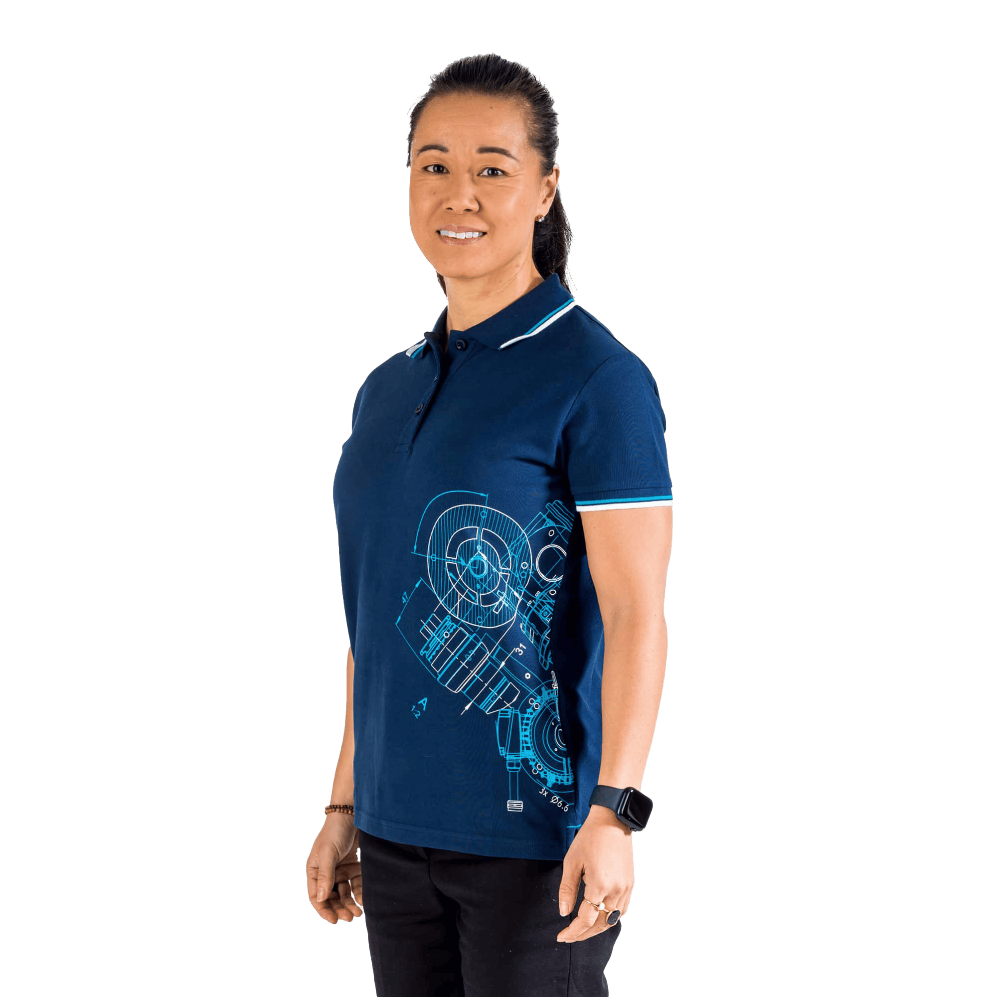 blue polo with blueprint pattern