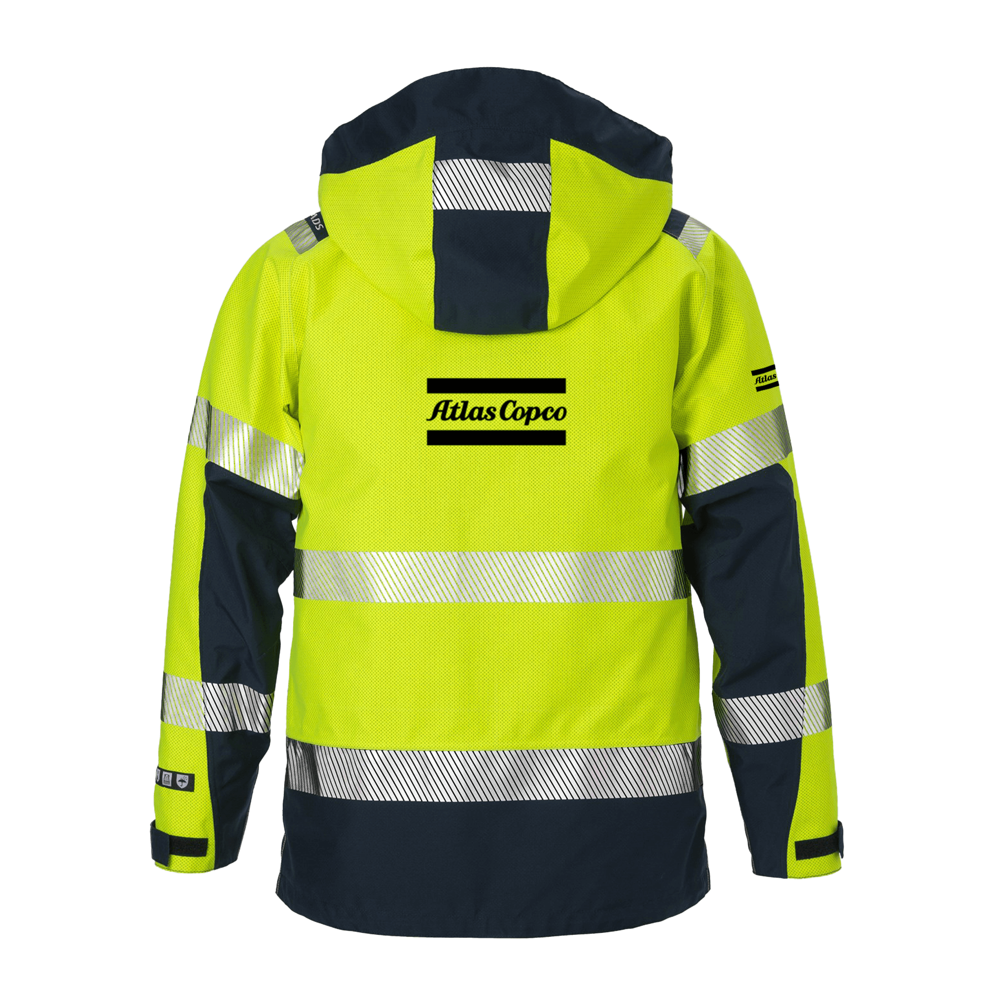 blue and reflective jacket with hood