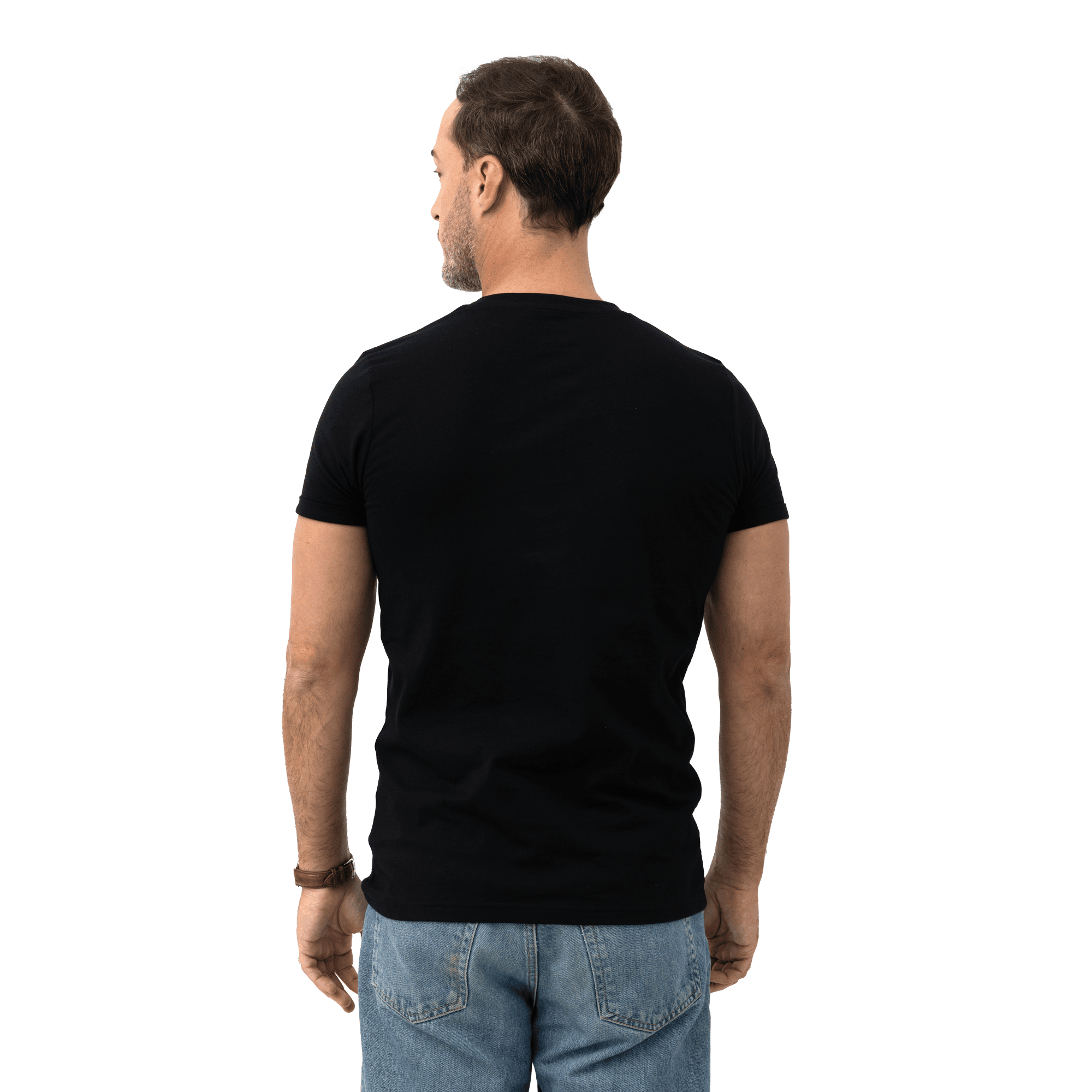 black t-shirt on male model from back