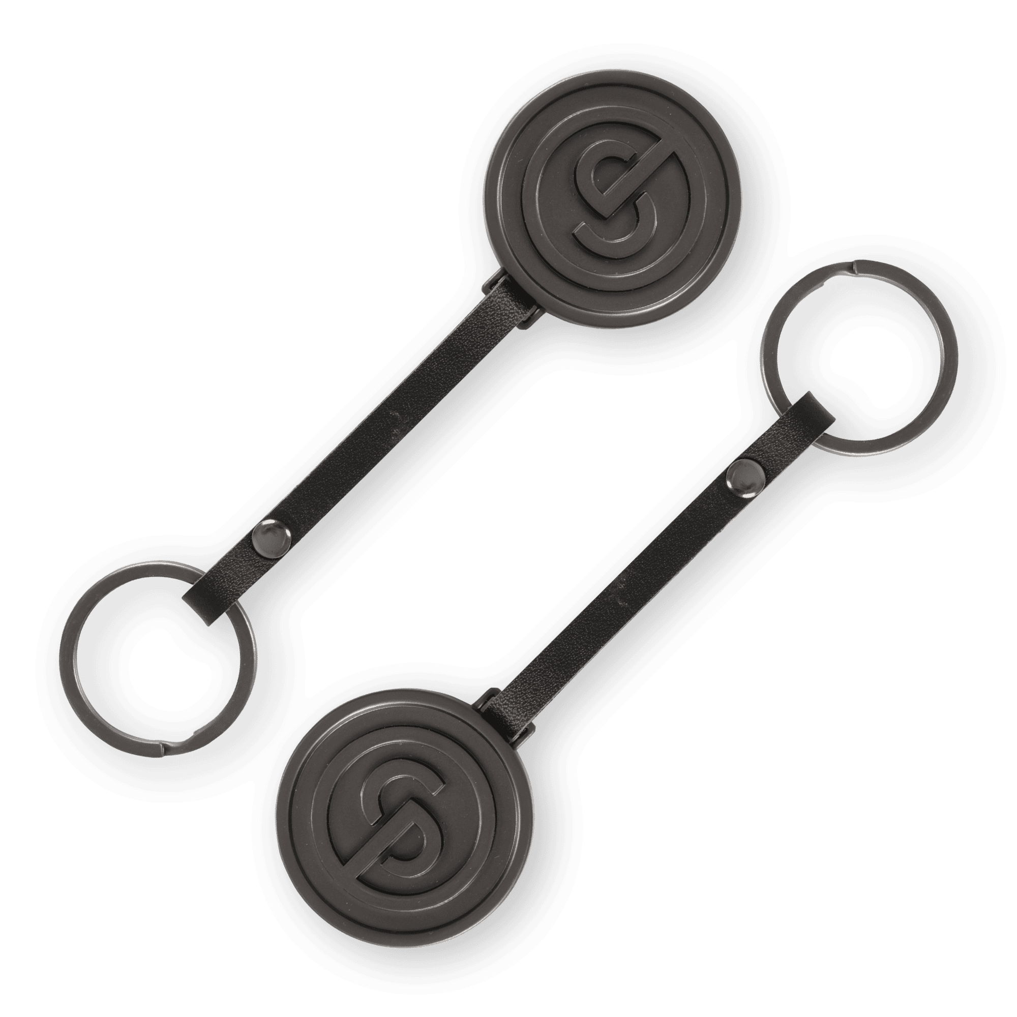 CP keyring in black steel with a debossed logo on