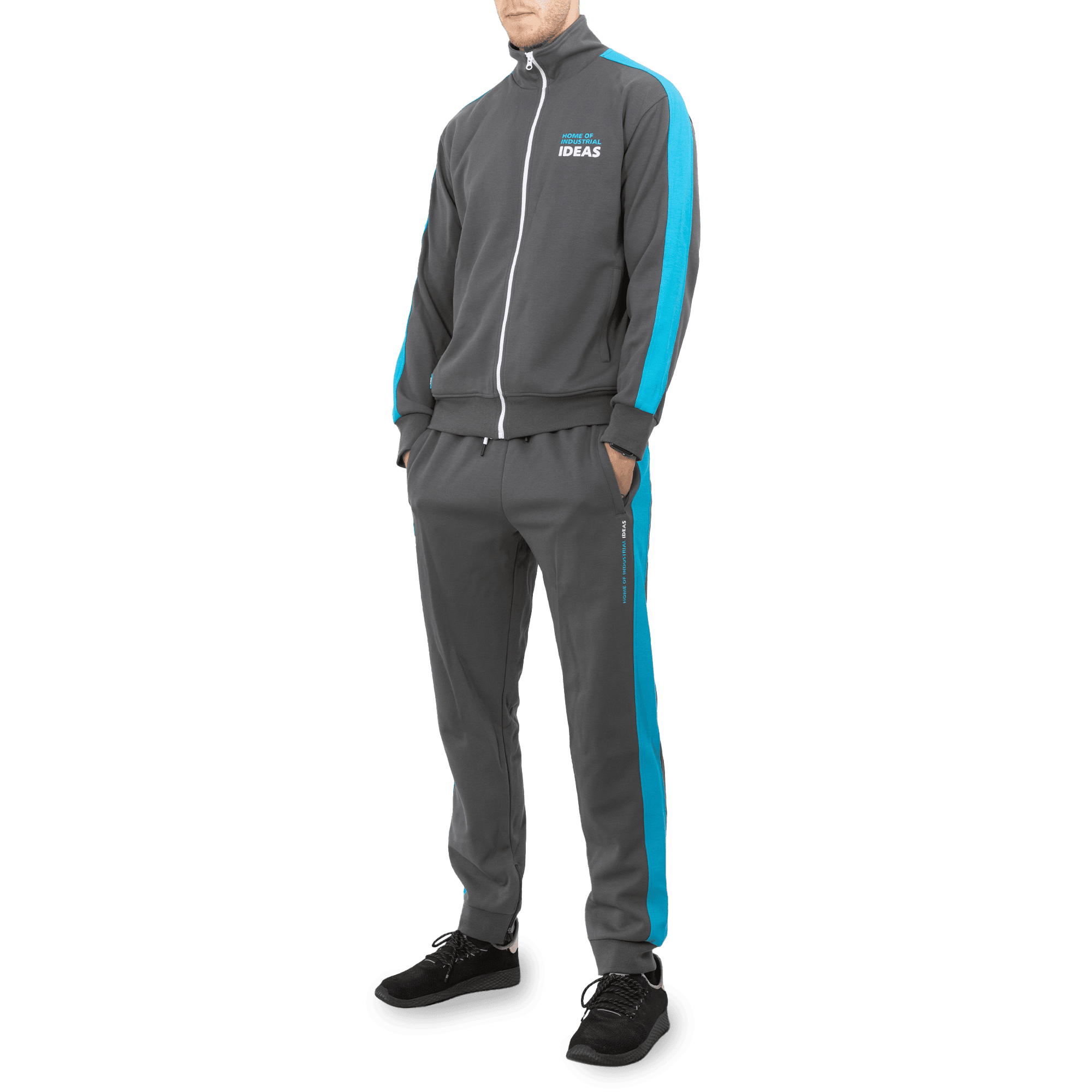 grey track suit jacket with matching pants