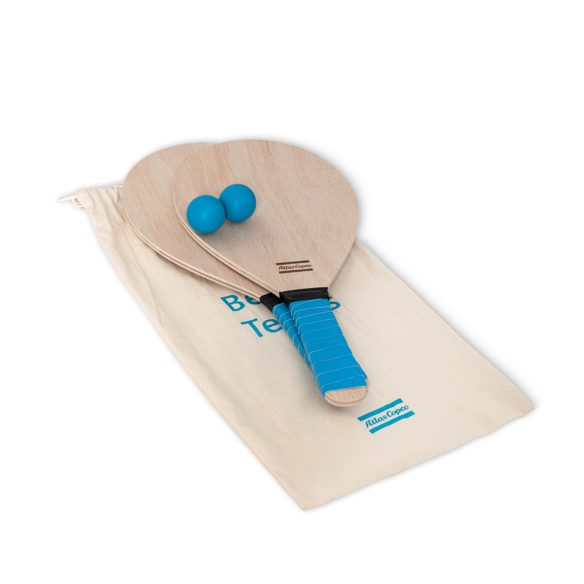 beach tennis with atlas copco logo and case