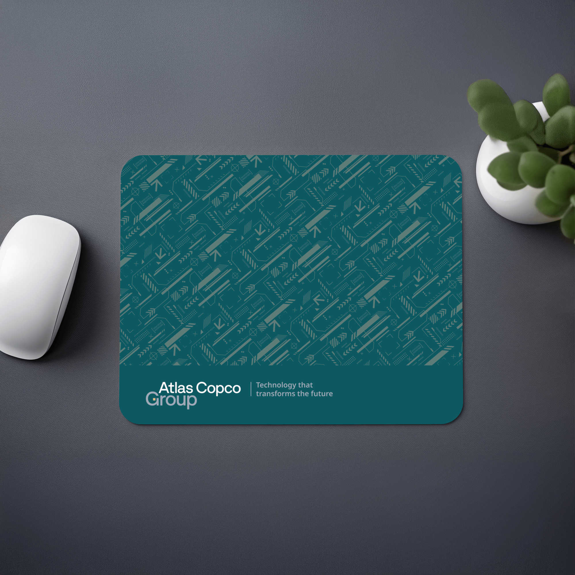 mouse pad with atlas copco group logo and pattern with mouse