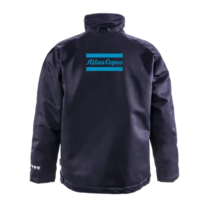 blue jacket with atals copco logo