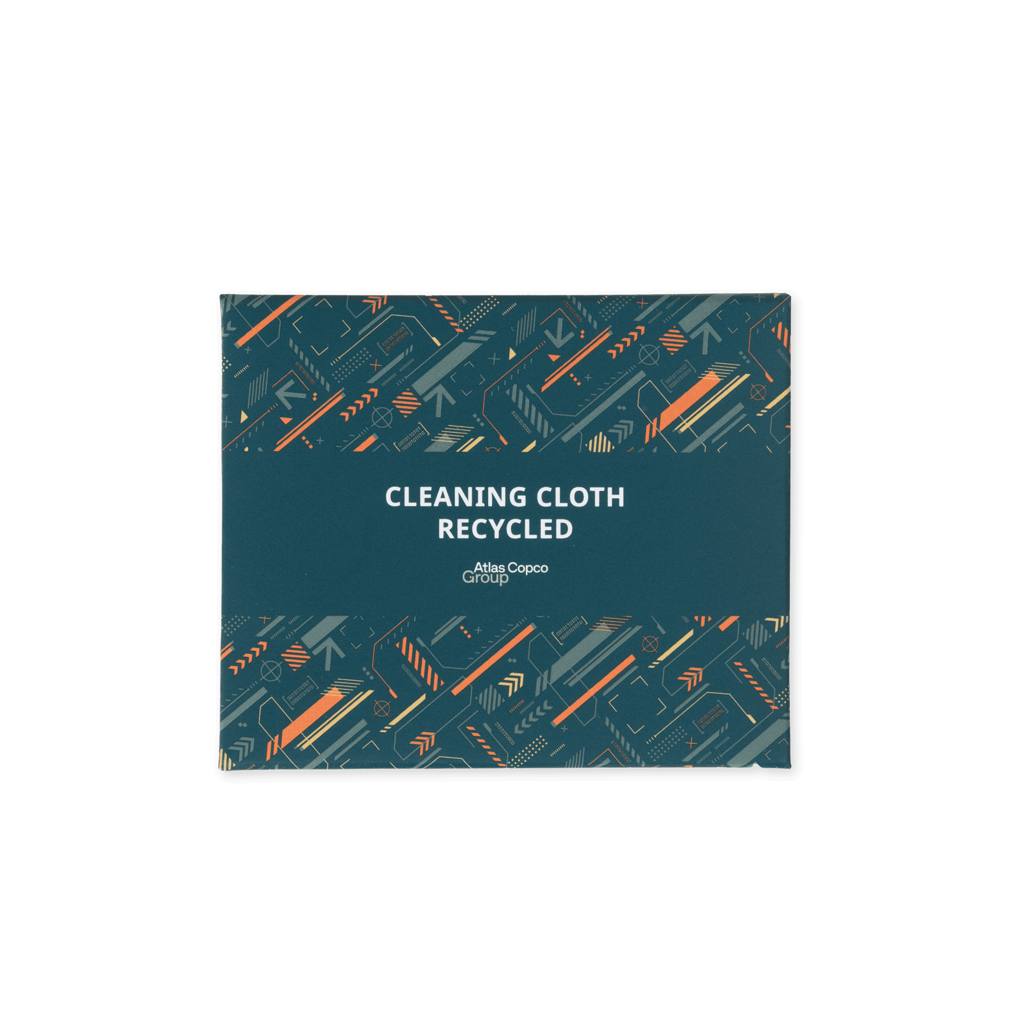 cleaning cloth envelope with atlas copco group logo and pattern