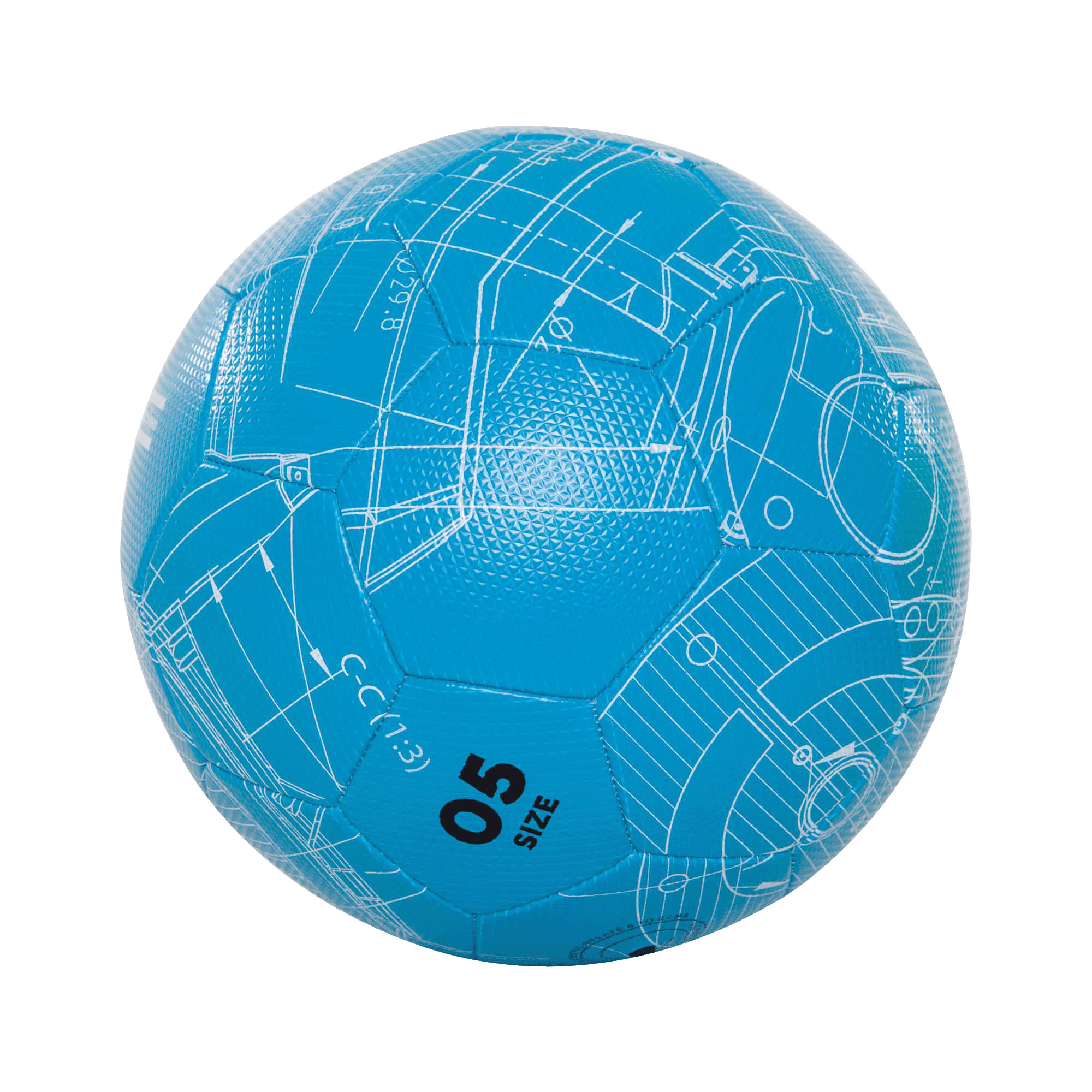 blue atlas copco football with white blueprint size 5