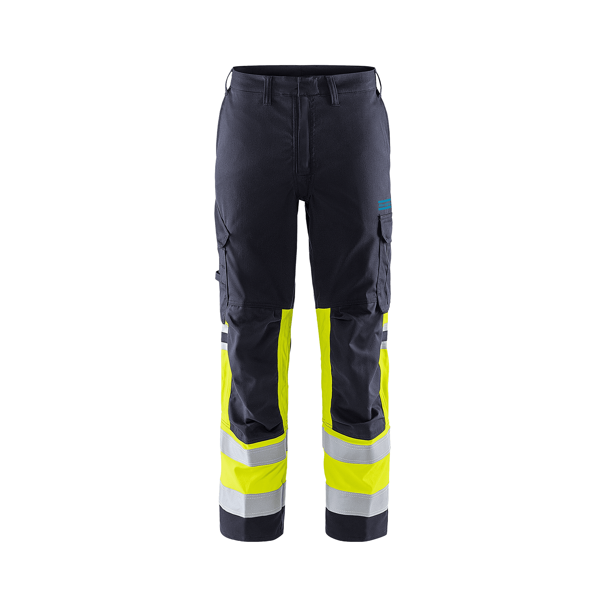 blue and reflective pants