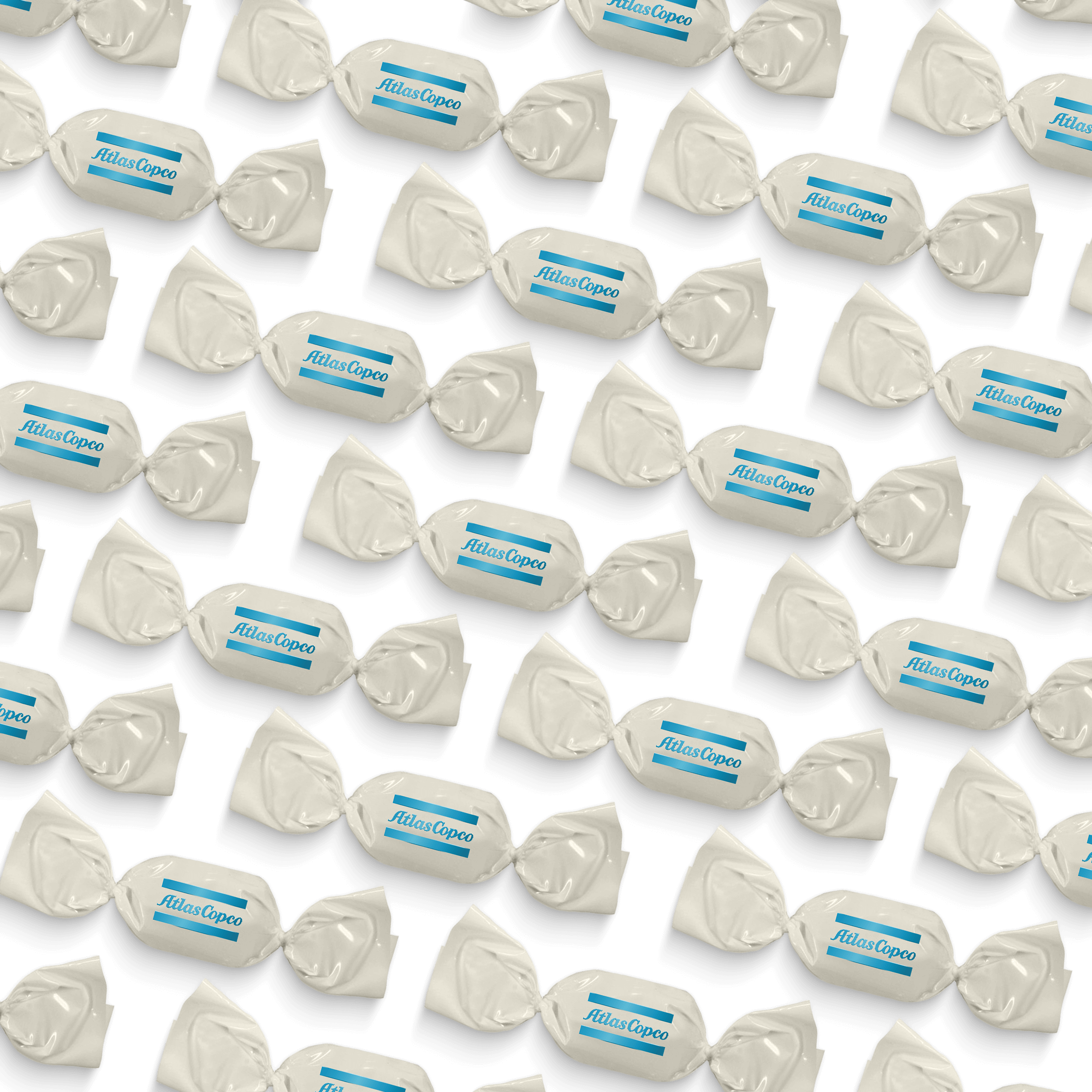 Candy with atlas copco logo flavour display