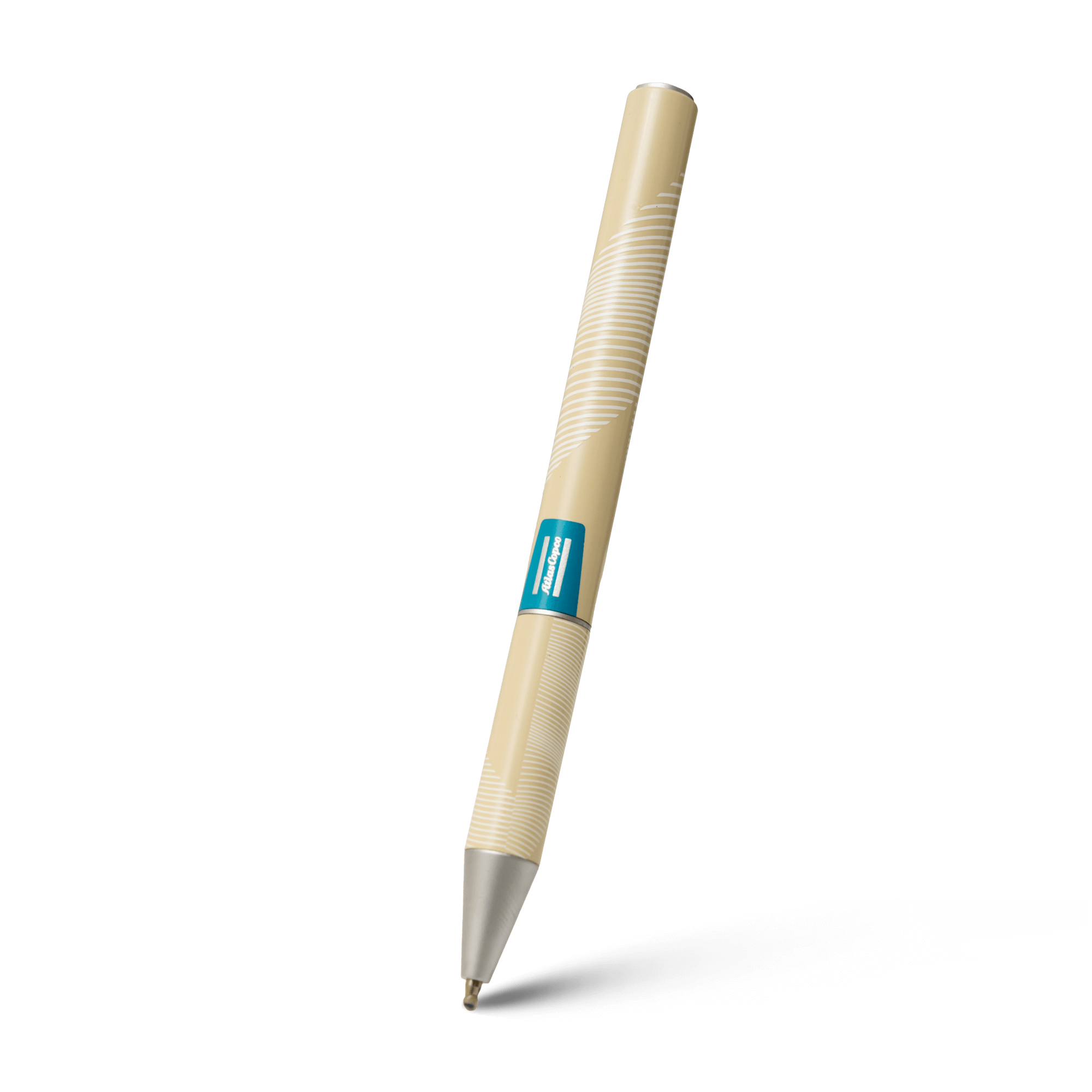 blue atlas copco pen with blue print pattern box