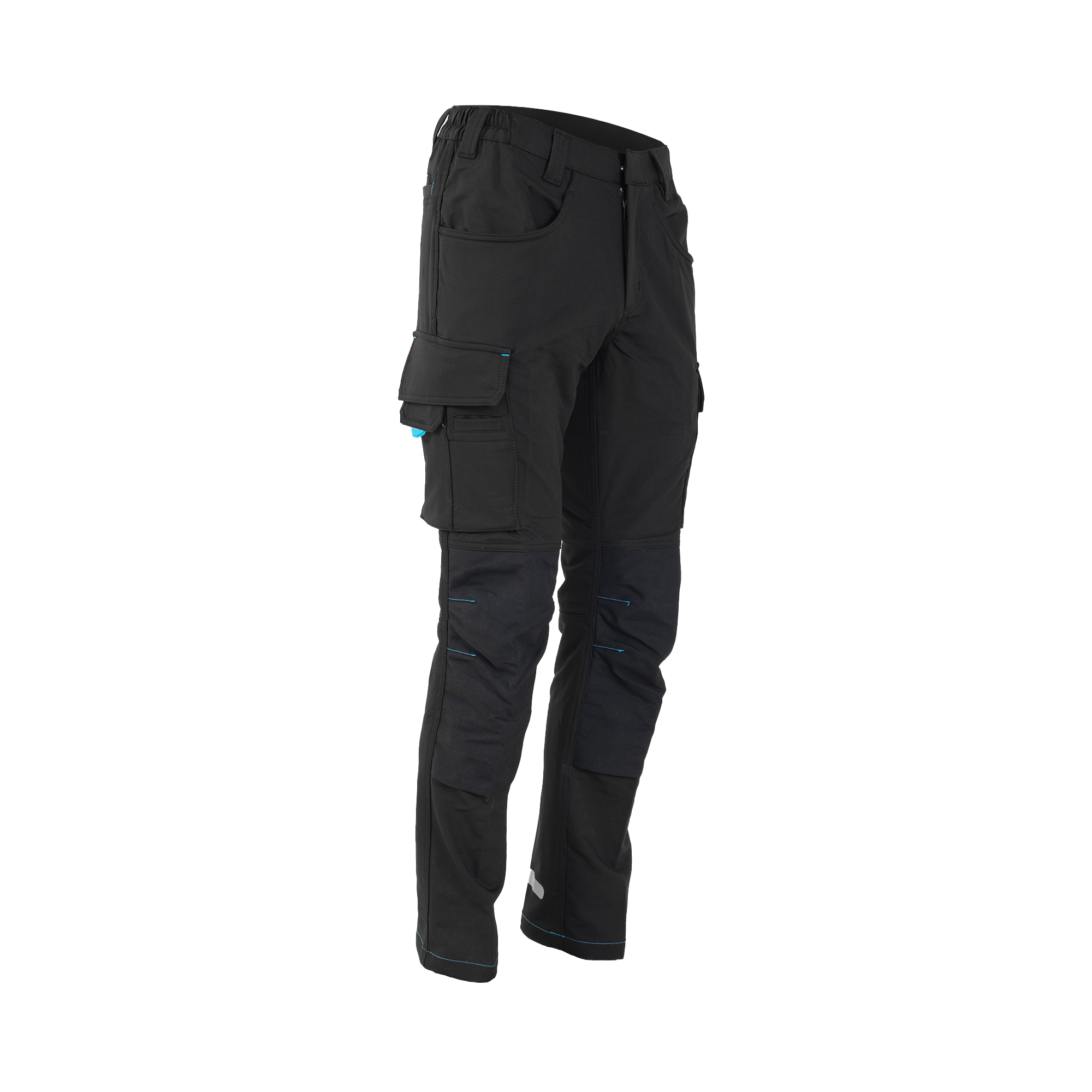 black workpants with blue atlas copco logo