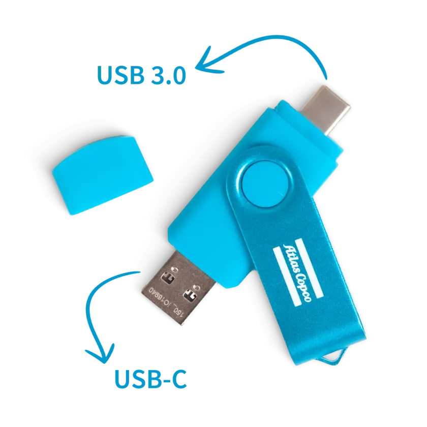 blue atlas copco usb with logo