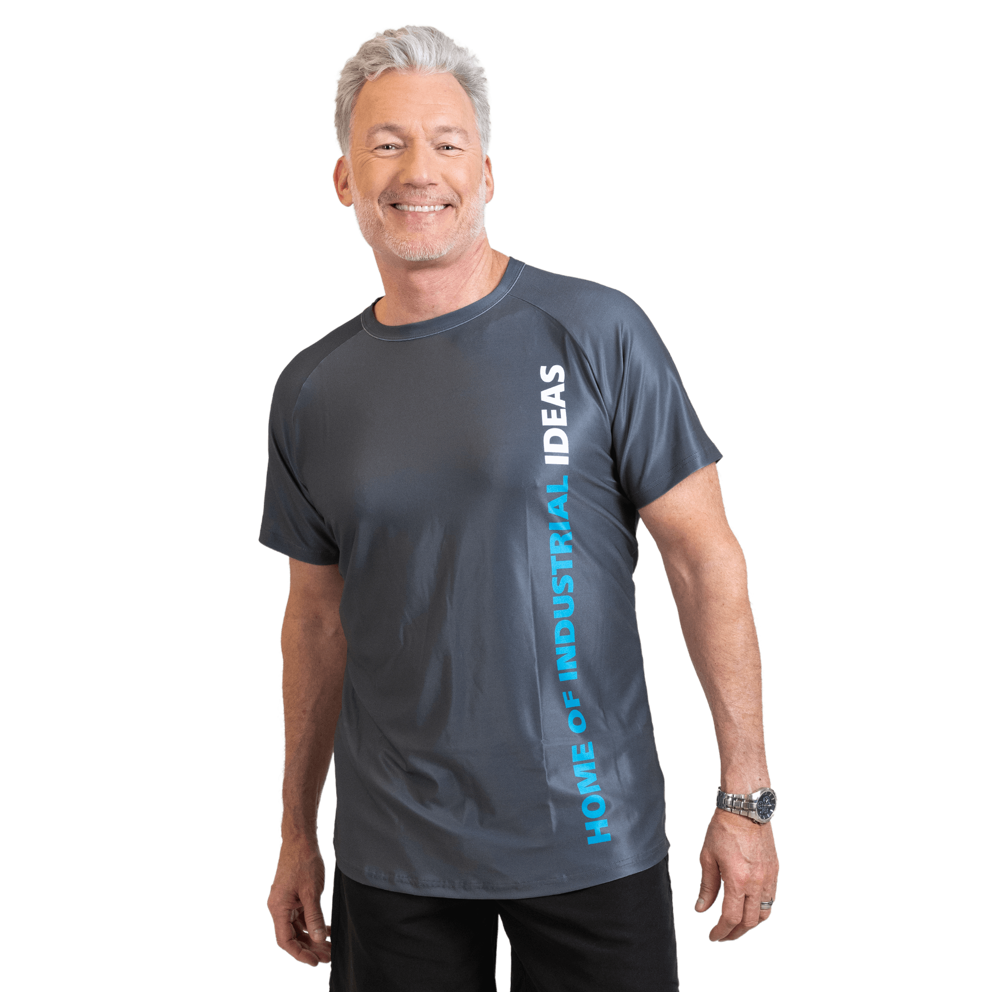 grey active tshirt with home of industrial ideas 