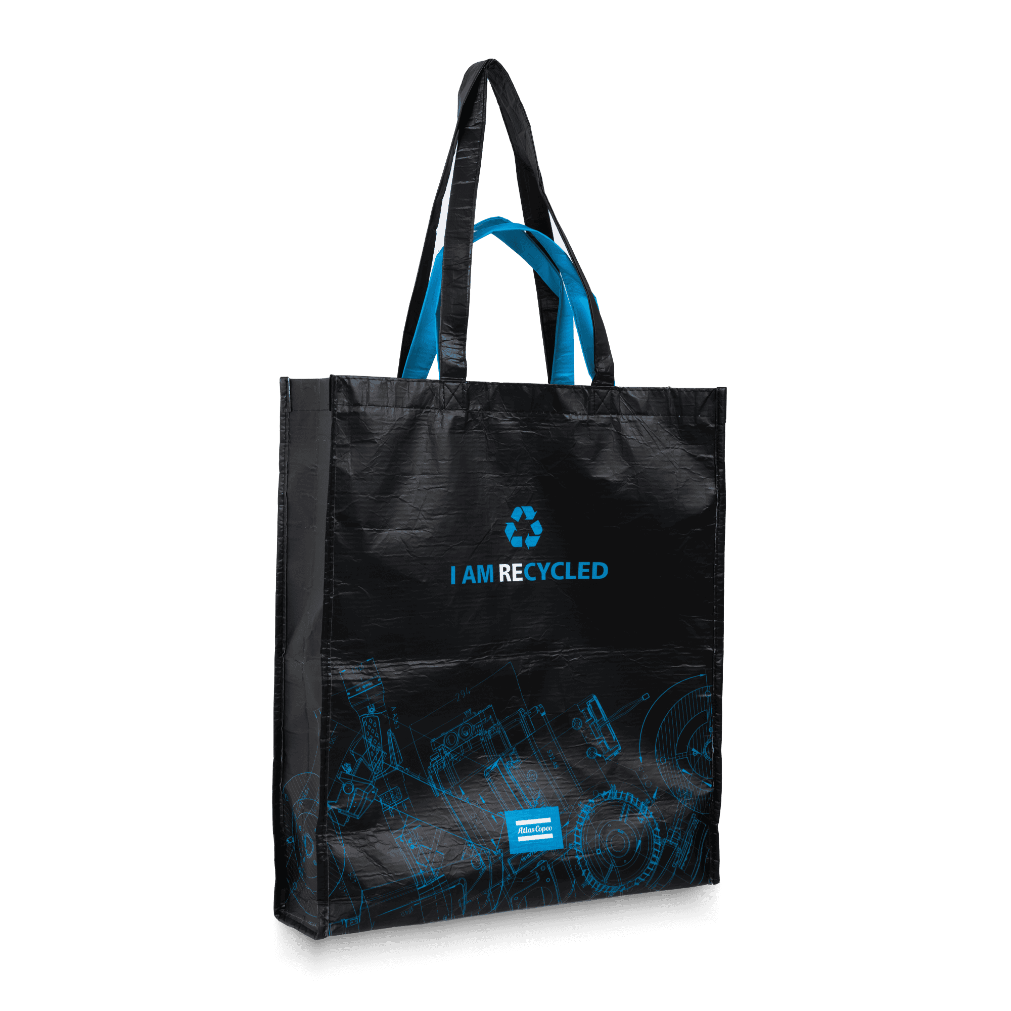 shopping bag with atlas copco logo and recycled message