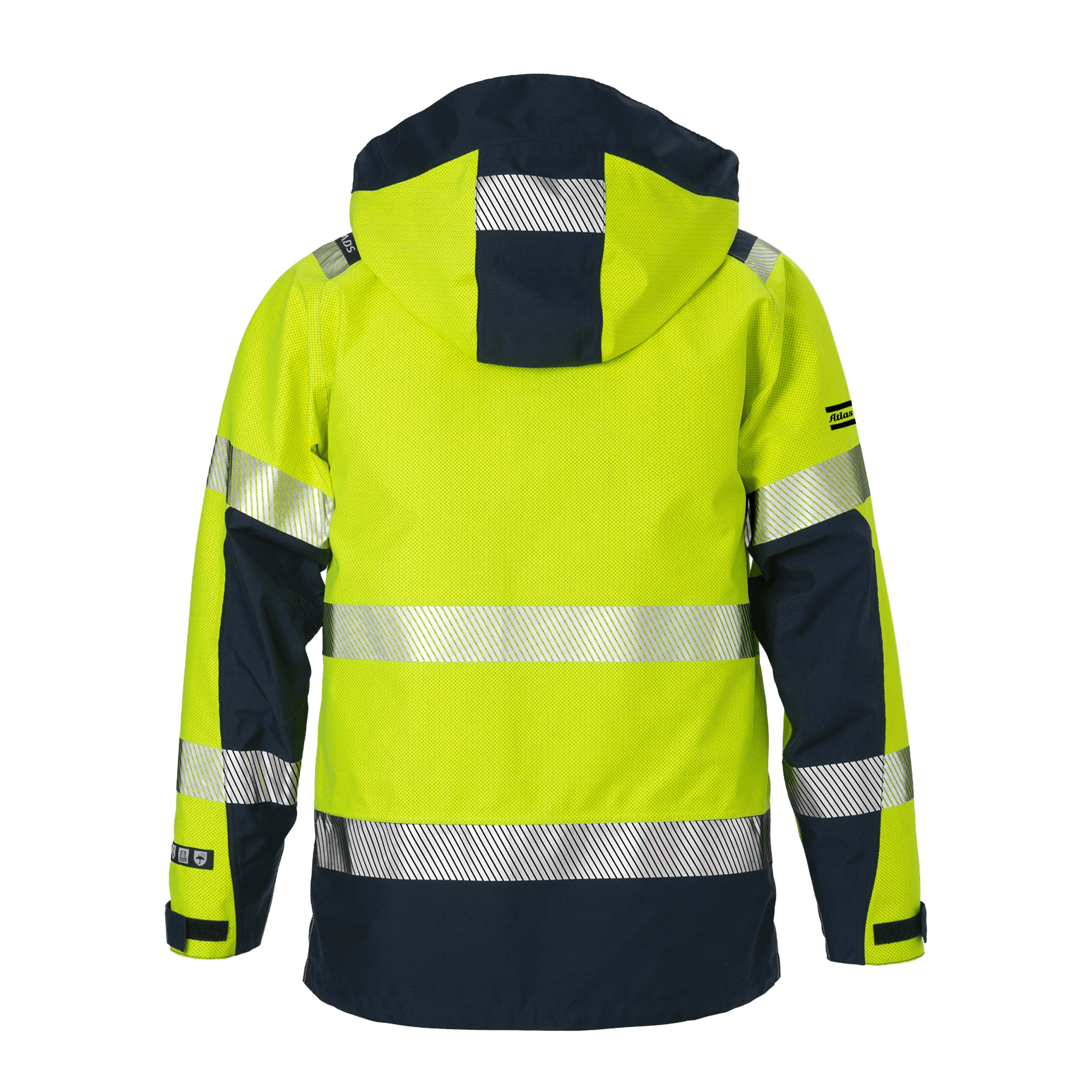 blue and reflective jacket with hood