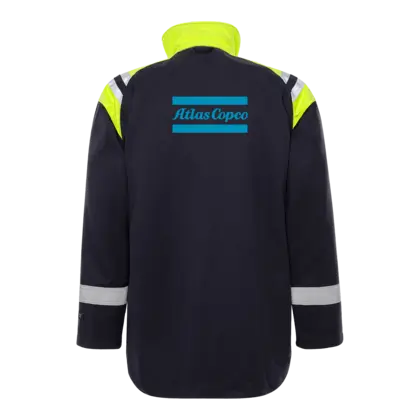 blue jacket with reflective details