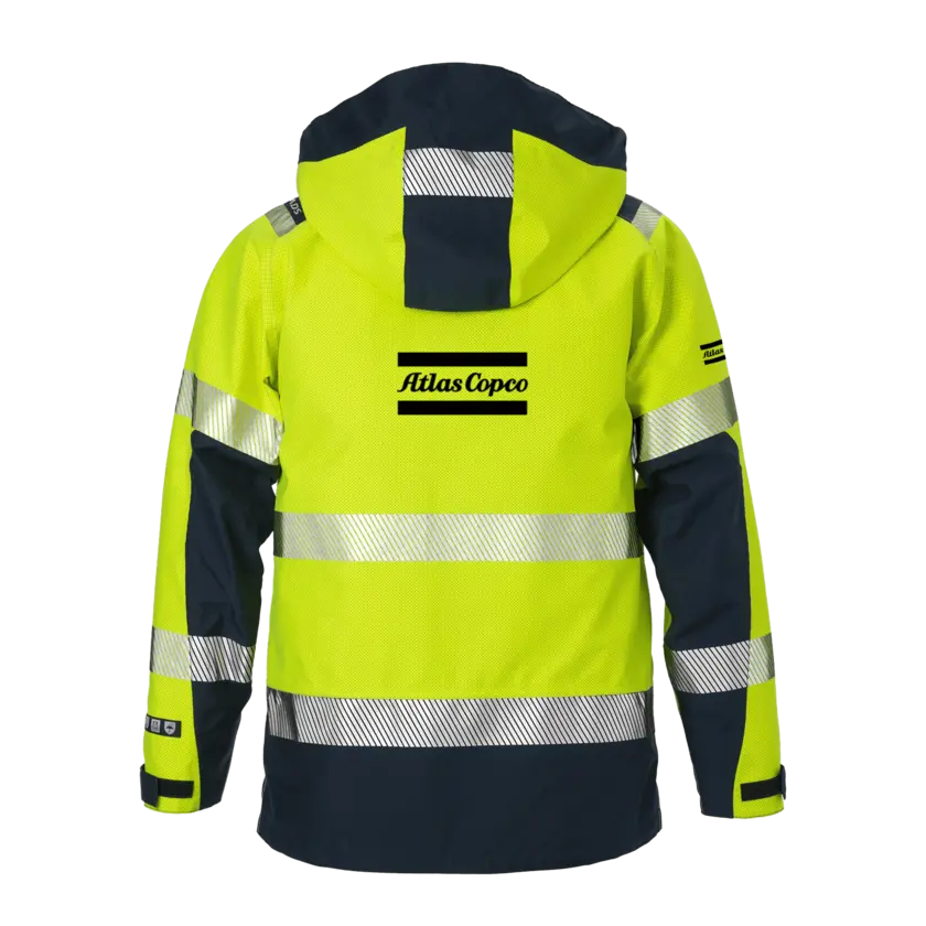 blue and reflective jacket with hood