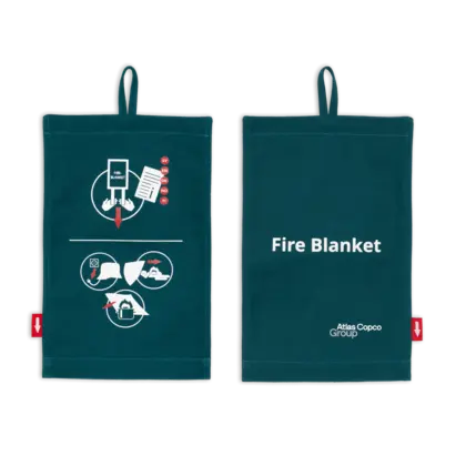 fire blanket with atlas copco group logo front and back