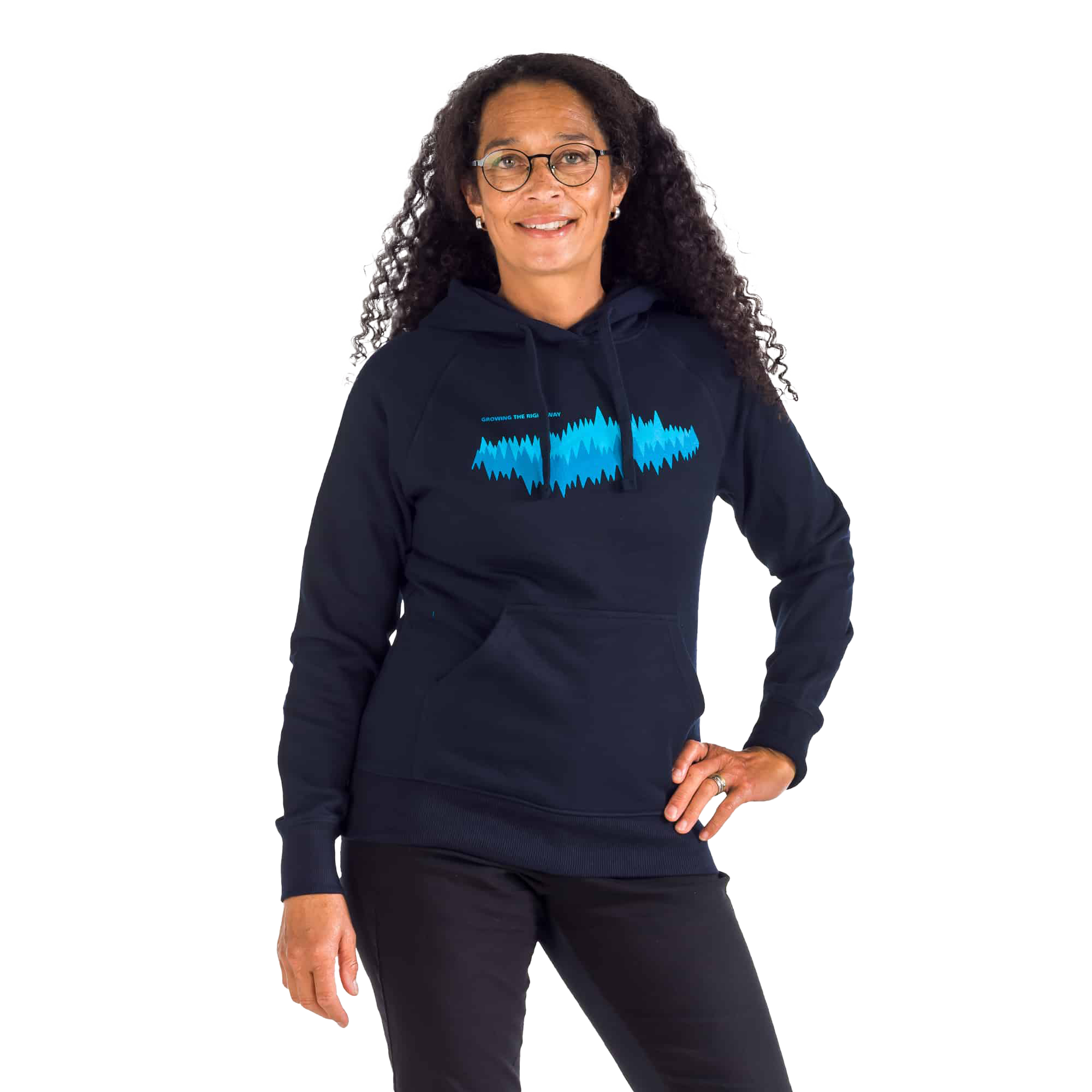 navy hoodie with gtrw pattern and atlas copco box logo